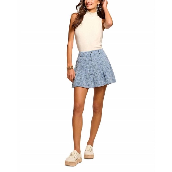 NWT RAMY BROOK MINI TWEED DENIM SKIRT - Picture 3 of 5